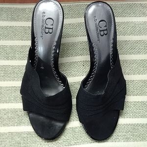 Black Open Toe Mules, 3.5 inch heel